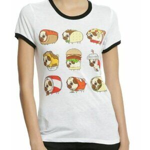 Mighty Fine Presents Puglie Dog Food Ringer Top Graphic Size XXL 2XL Womens